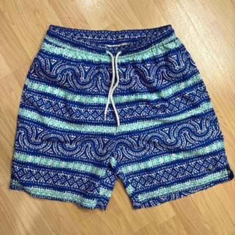 Vineyard Vines Men's Blue & Green Patterned Swim Trunks - Quick Dry, Small